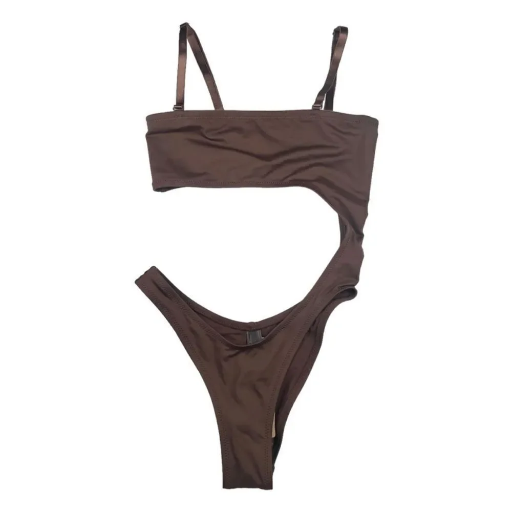 NWT SKIMS Strapless Monokini Cheeky One Piece Swimsuit in Cocoa Brown